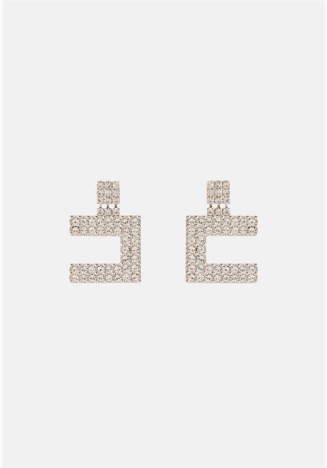 Silver logo earrings for women inlaid with rhinestones ELISABETTA FRANCHI | OR07B46E2CR2